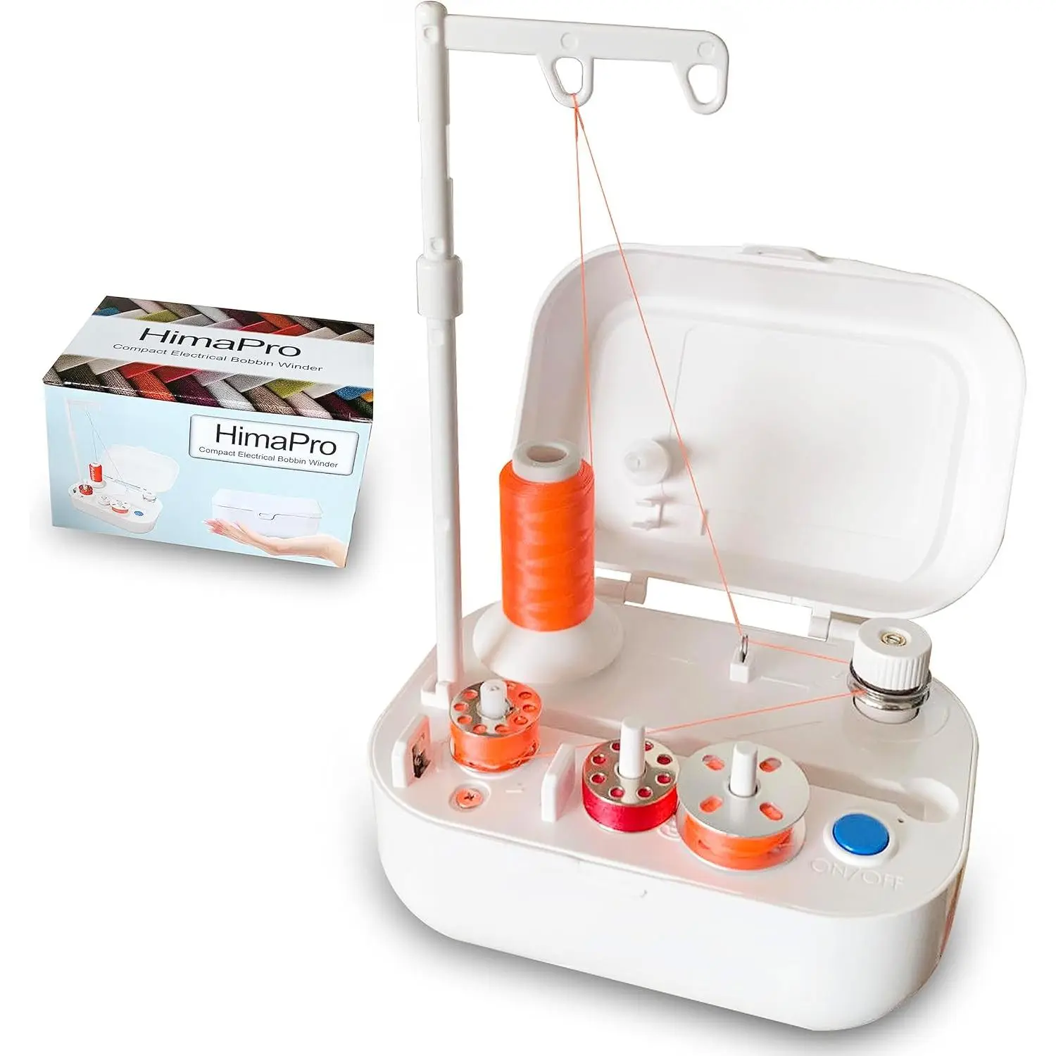Compact Electrical Bobbin Winder - Portable Automatic Bobbin Winder with USB-C Port and Cables - Compatible with All Major Bobbin Types Including Style A, M, L, Husqvarna, Class 15, 15J, 66