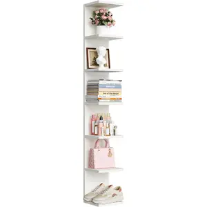 7-Tier Floating Wall Shelf, White Wall Mounted Display and Storage Shelf, Decorative Shelves for Bedroom, Living Room, Bathroom, and Office