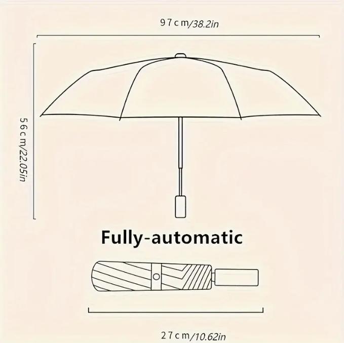 8 Bone Automatic Large Umbrella for Rain and Sun - Waterproof Fabric, Iron Handle and Skeleton, Simple Design, Compact and Windproof - Perfect for Outdoor Activities