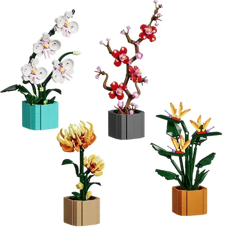 Sunflower Potted Plastic Building Block Toy, Miniature DIY Creativity Model for 6-8 Years Girls to Improve Fine Motor Skills, House Decoration Gifts