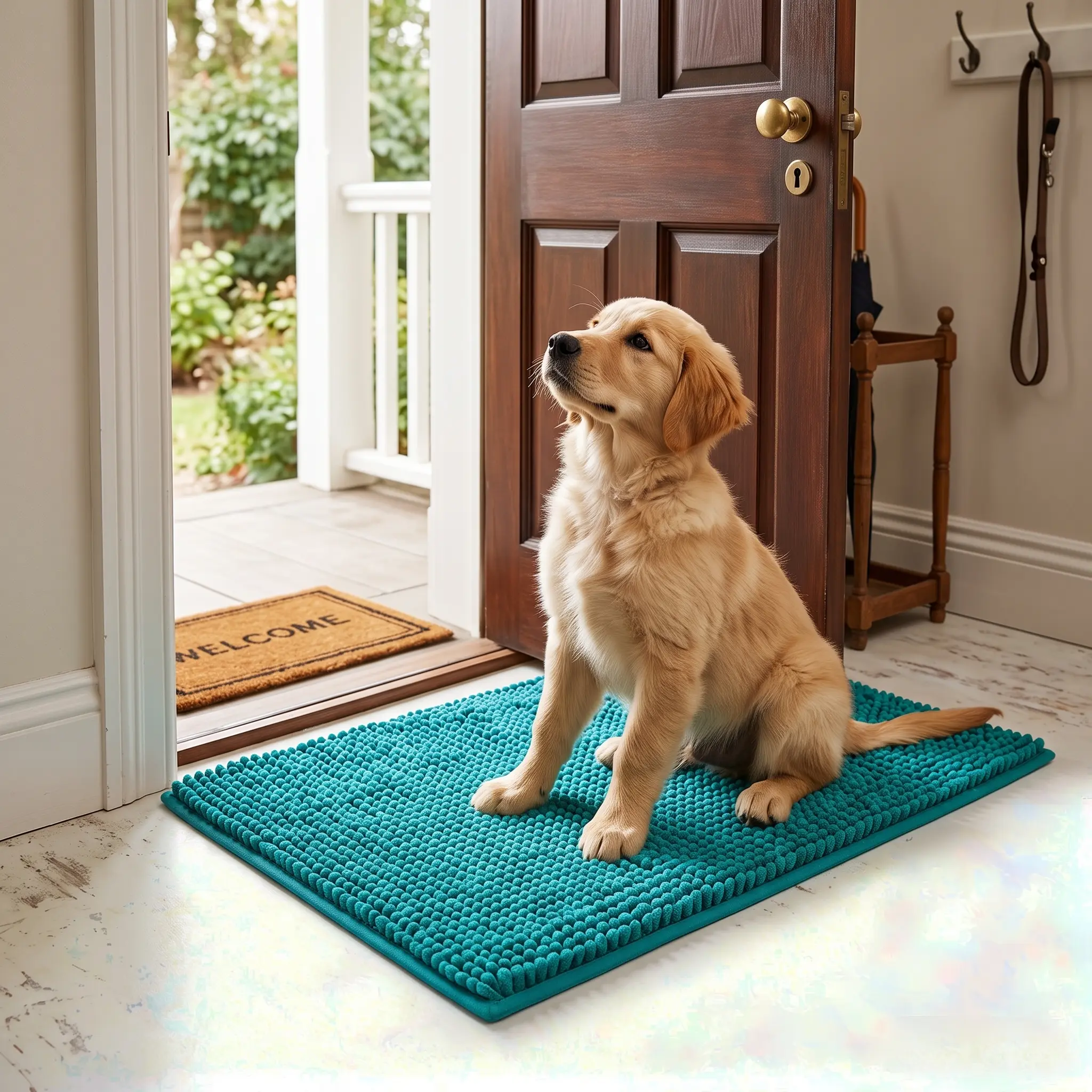 60*90cm/23.6*35.4in Grey Chenille Dog Mat Non Slip Super Absorbent Washable Door & Bath Rug 60*90cm Quick Dry Pet Mat For Muddy Paws Non Slip Indoor Entry Bathroom Doormat Grey