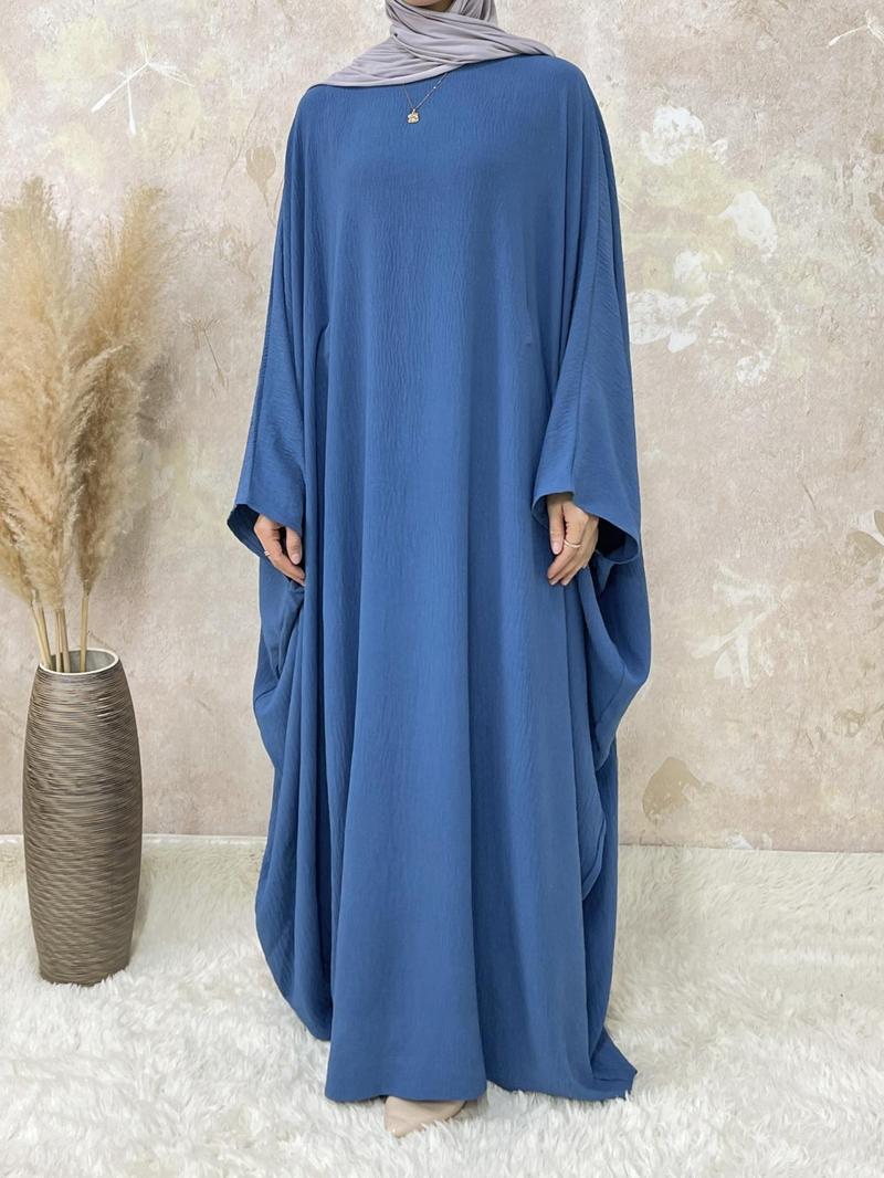 Plus Size Women's Solid Color Abaya, Modest Round Neck Long Sleeve Dress for Daily Wear, Ladies Islamic Clothing for All Seasons, Loose Abaya, Round Neck Abayas