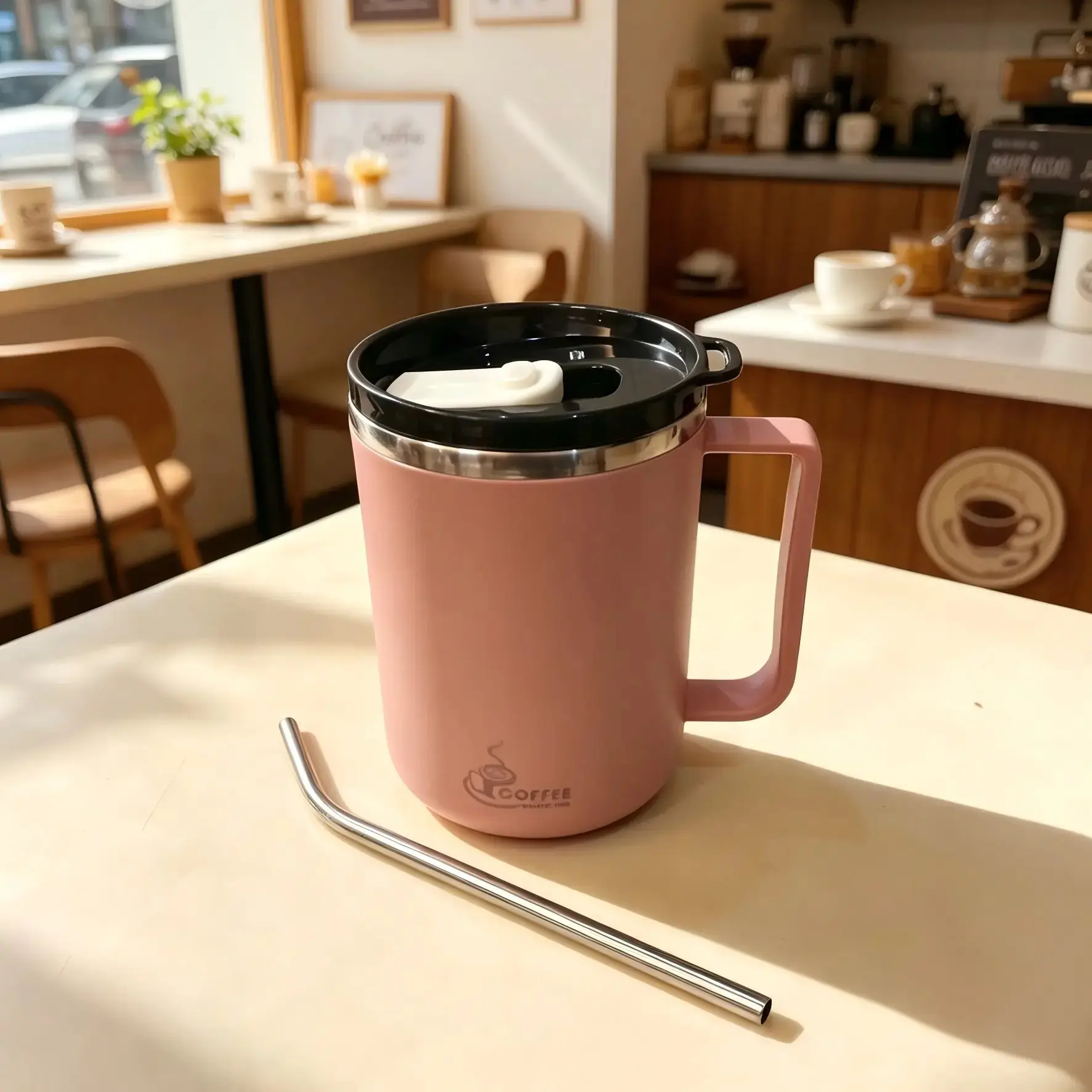 ☕ Beige 430ml Stainless Steel Insulated Tumbler | Coffee Mug Travel Cup with Leak-Resistant Design for Daily Use Leakproof Tumbler