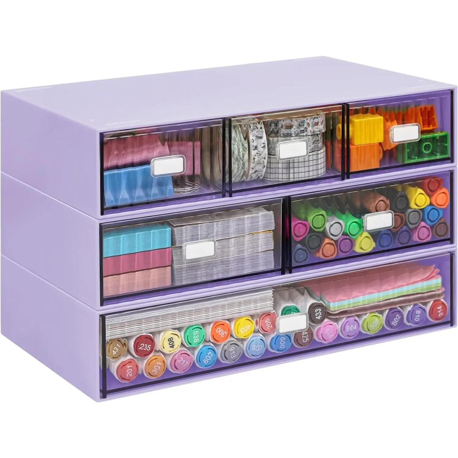 3-Tier Stackable Desk Organizer with 6 Drawers, Detachable Plastic Desktop Storage Box, Makeup Organizer, Office Stationery Supplies Holder for School, Home, and Office - PurpleGift