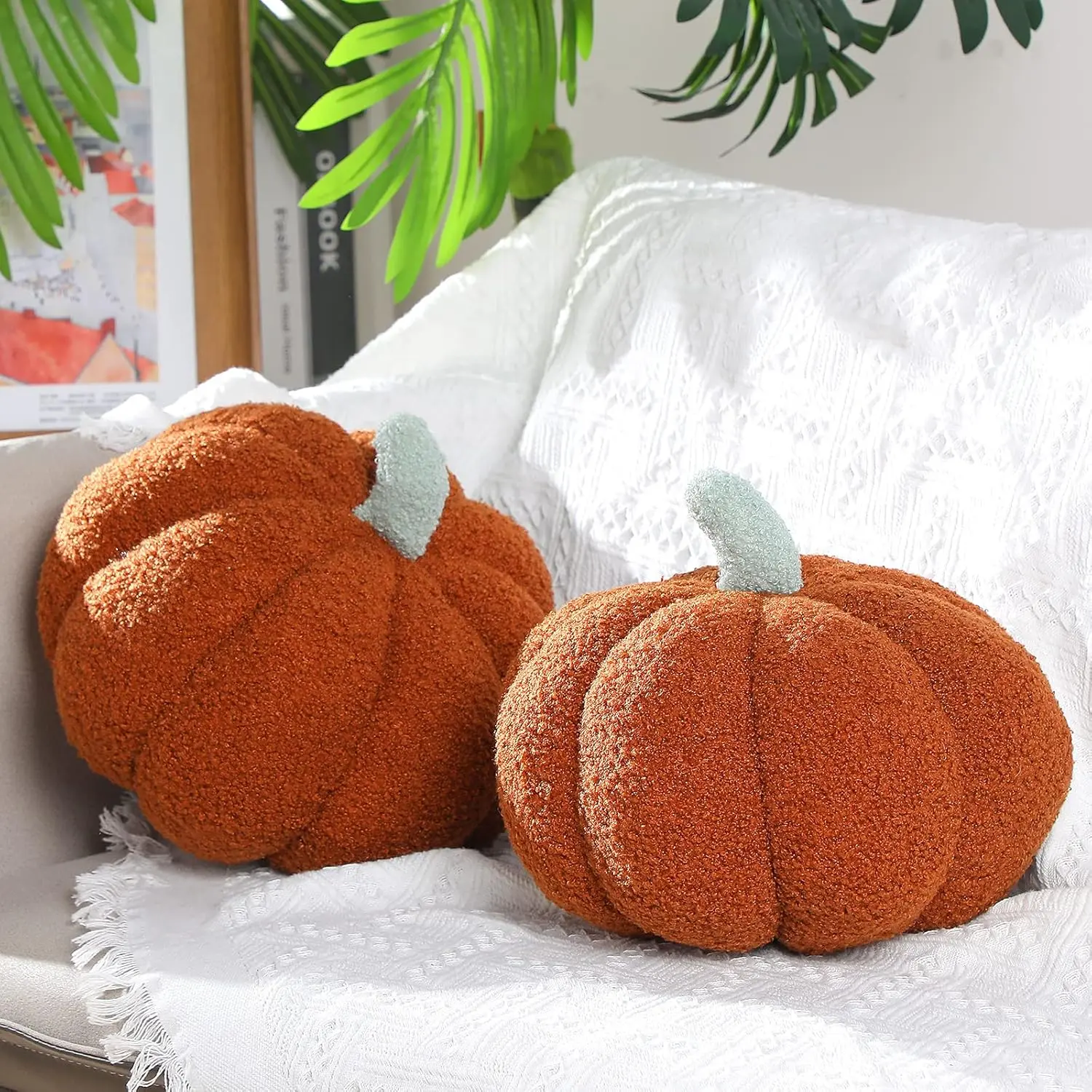 2 Pcs Pumpkin Pillow Fall Decor,Brown |   11 x 9.5 Inch 3D Fall Throw Pillows, Living Room Bedroom Home Decorations for Autumn Halloween Thanksgiving Car Sofa