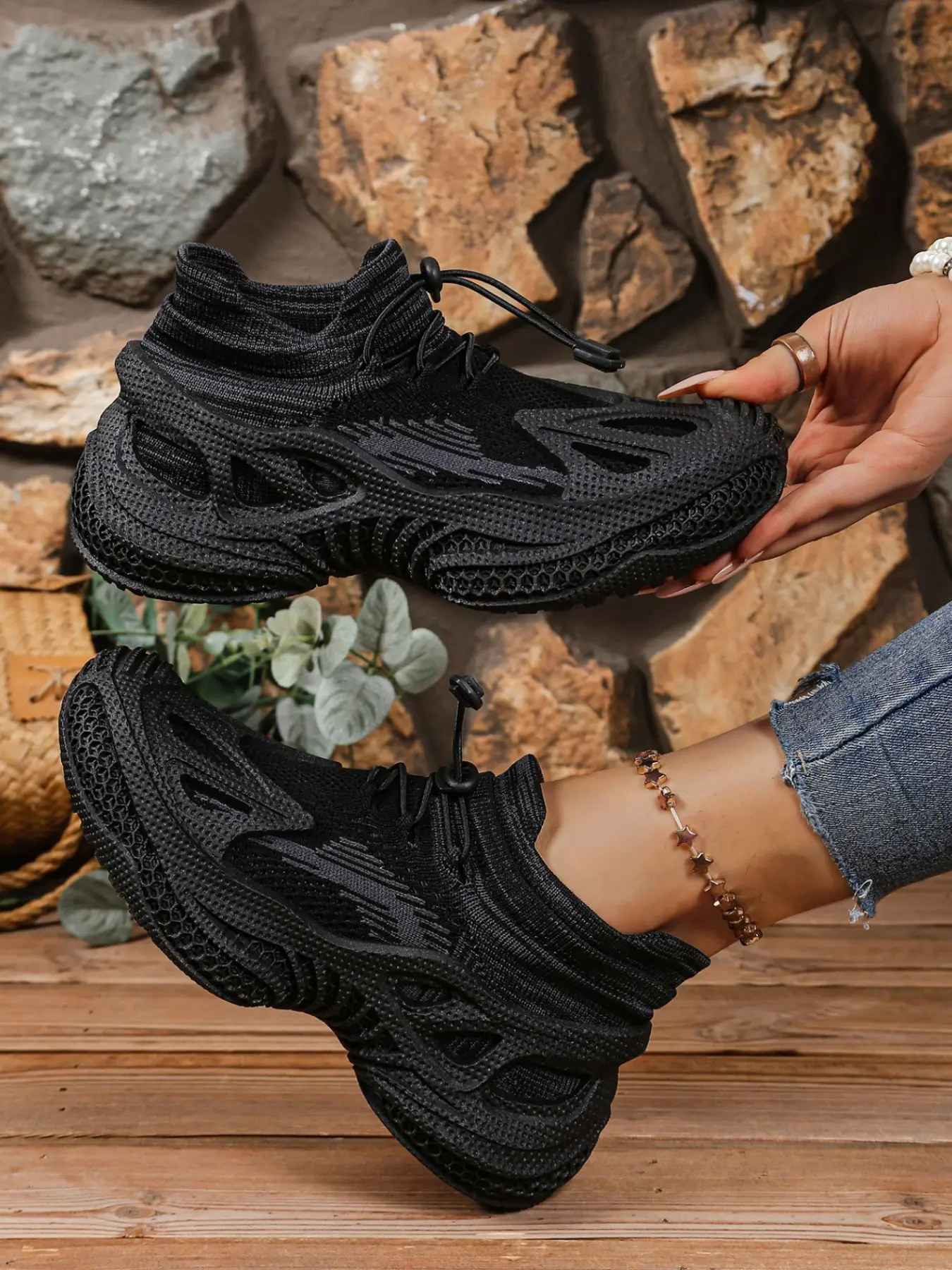 Women's Knit Thick Sole Sneakers, Breathable Anti-Slip Platform Shoes, Y2K Street Style Casual Footwear, All Seasons Sporty Design