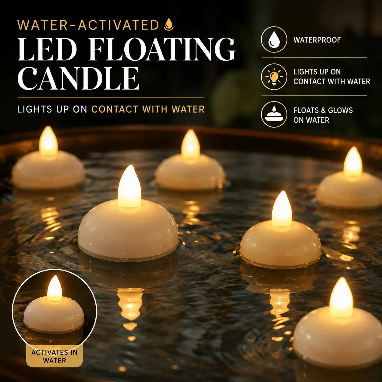 LED Floating Candle Light, Waterproof Simulation Electronic Candle, Water Decoration Wish Lamp, Festival Birthday Decorations, Decorative Lamp