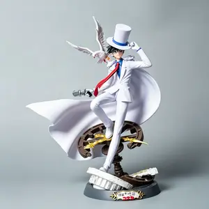 Detective Conan Kaito Kid Figure, Classic Suit, Replaceable Head, Hat, Dove, Gun, Card, Gear Clock Base, Dynamic Effect, Birthday Gift