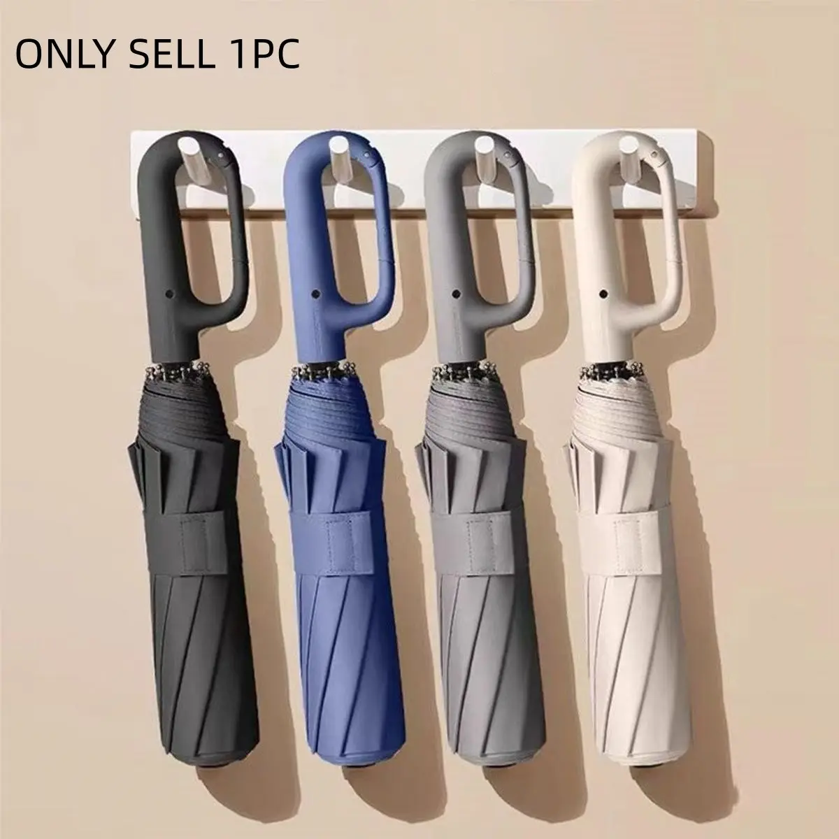 Automatic Folding Umbrella with Ring Clip, Portable Rain Umbrella for Men and Women, Windproof Waterproof Sunscreen Umbrella