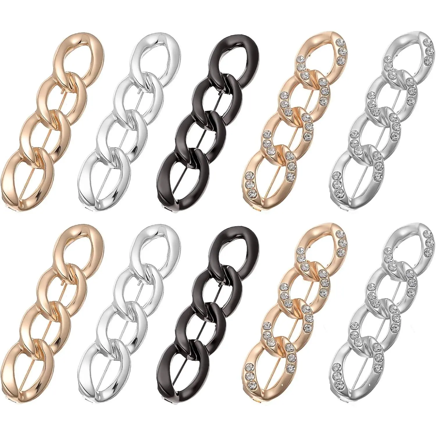 10-Count Adjustable Jeans Buttons - No-Sew Pant Tightener Rhinestone Alloy Metal Adjustable Clips with Detachable Pins, 4-Ring Clasp Decorative Waist Buckles for Golden Circle Pants, Four-Ring Clasp