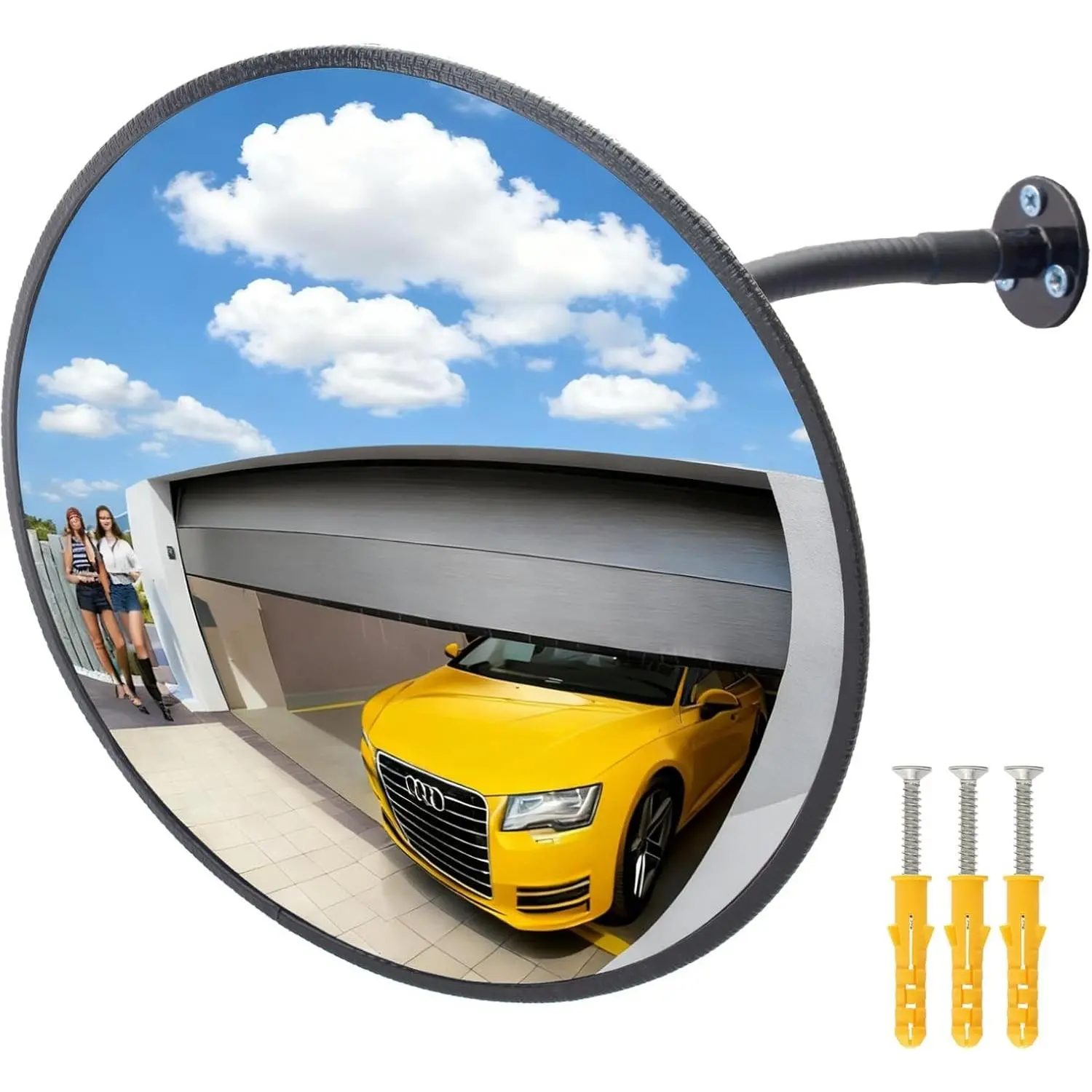 11.8 inch 2mm Thick Acrylic Convex Mirror - Adjustable Wide Angle View Indoor Security Mirror for Garage Parking, Warehouse, Office, Corner Security Traffic, Addressing Corner Blind Spot Areas