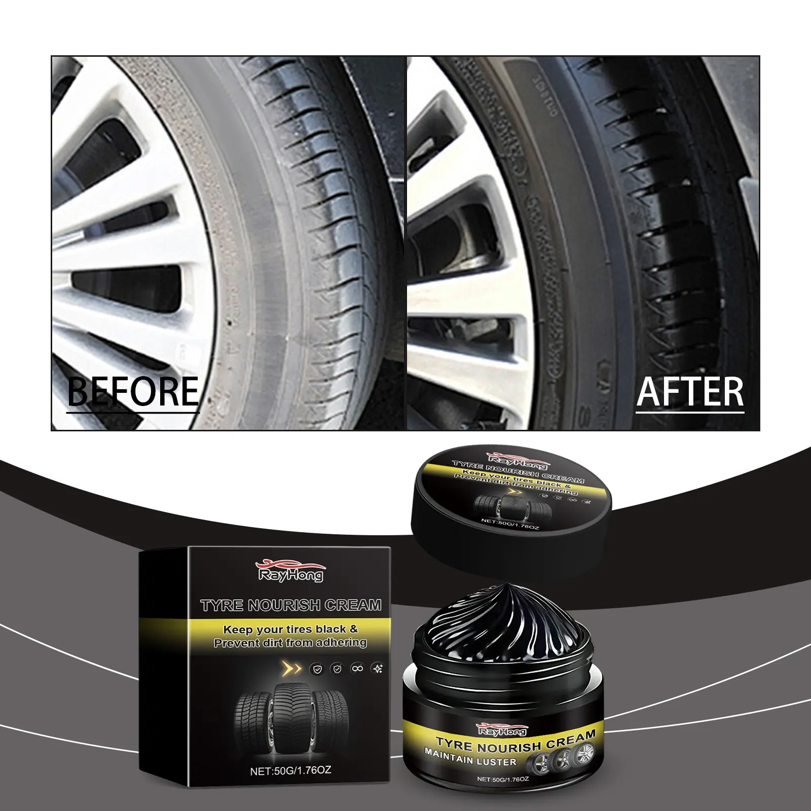 Tire Coating Paste, Tyre Nourish Cream, Powerful Wheel Cleaning, Long-Lasting Protection, Anti-Dirt, Dust Polishing