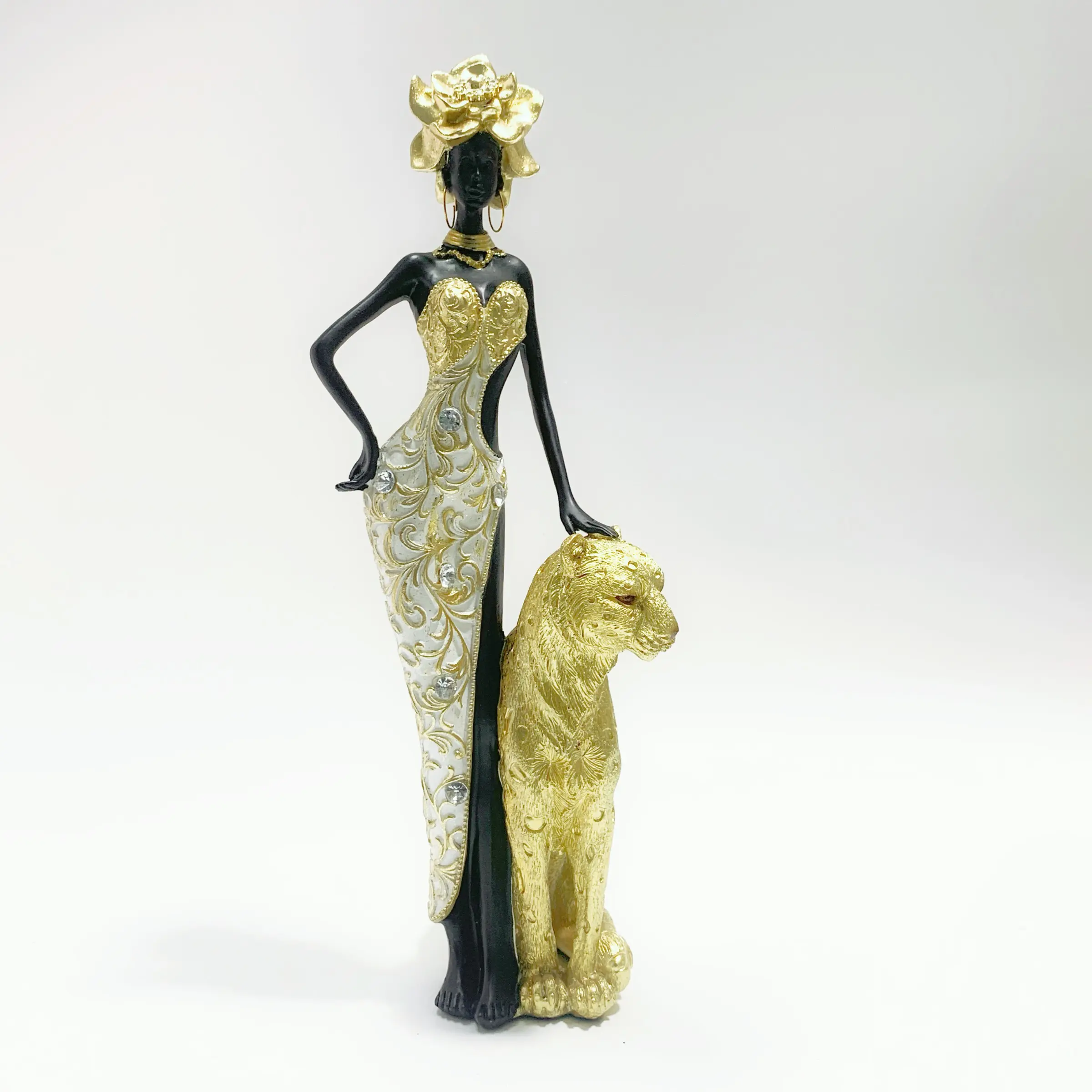 Luxury Gold Resin Sculpture, Elegant African Woman Statue, Living Room Decor, Desktop Ornament, Moving Gift, Home Decoration