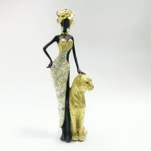 Luxury Gold Resin Sculpture, Elegant African Woman Statue, Living Room Decor, Desktop Ornament, Moving Gift, Home Decoration
