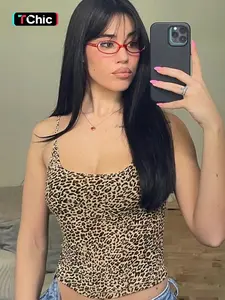 Women's Leopard Print Backless Crop Cami Top Fit, Adjustable Strap Spaghetti Strap Top for Summer, Fashion Women's Top for Daily Wear