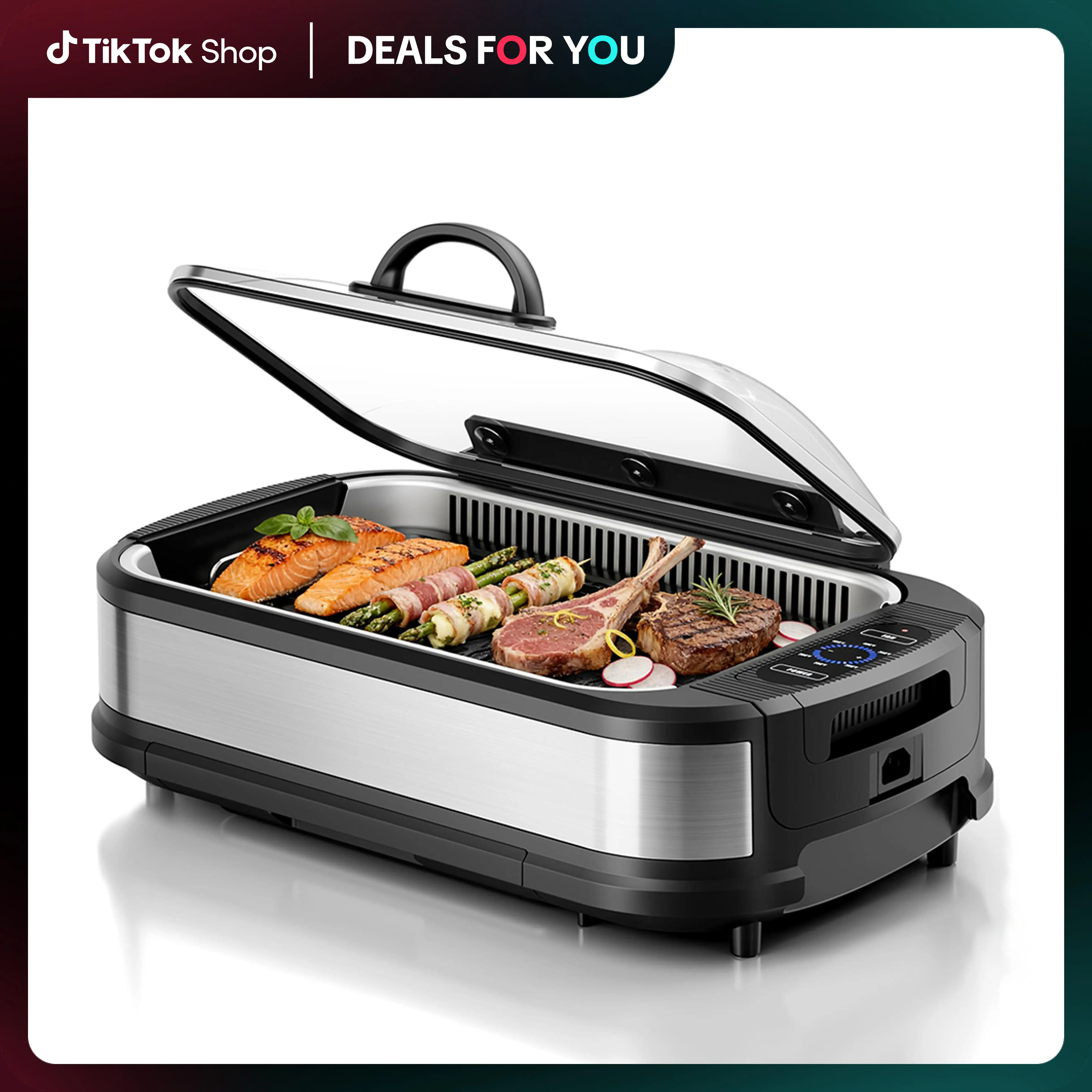 Kismile Smokeless Indoor Grill, 1500W Electric Grill Indoor with Tempered Glass Lid, Non-Stick Korean BBQ Grill with 6-Level Temp Control, Dual-Turbo Smoke Extractor, Drip Tray & Dishwasher-Safe Parts