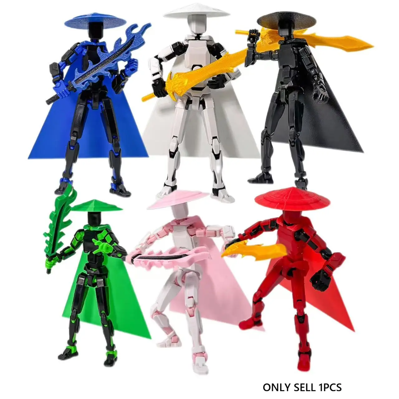 T13 Action Figure Multi-Color Jointed Samurai Doll, Full Body Articulated 3D Printed Ronin Puppet, DIY Poseable Eastern Warrior Collectible Toy, Collectible Figure Decor, Articulated Figures, Figurines Collectibles