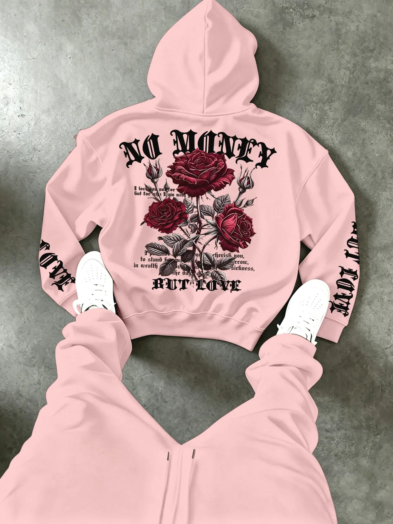 High Street Trendy Men's Hoodie, Drop Shoulder Design, Rose Flower Love Pattern, Loose Fit, Fall Winter Streetwear Essential