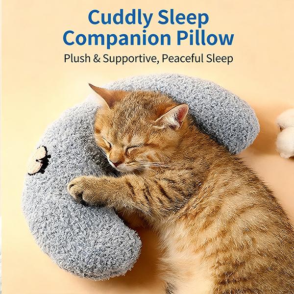  Cozy Cat & dog Sleeping Pillow, Cute U-Shaped Neck Support Pillow with Embroidery, Anti-Anxiety Pet Bed Cushion for Cats, Perfect for Crate, Couch & Travel  U-Shaped Cat Sleeping Pillow - Soft & Supportive