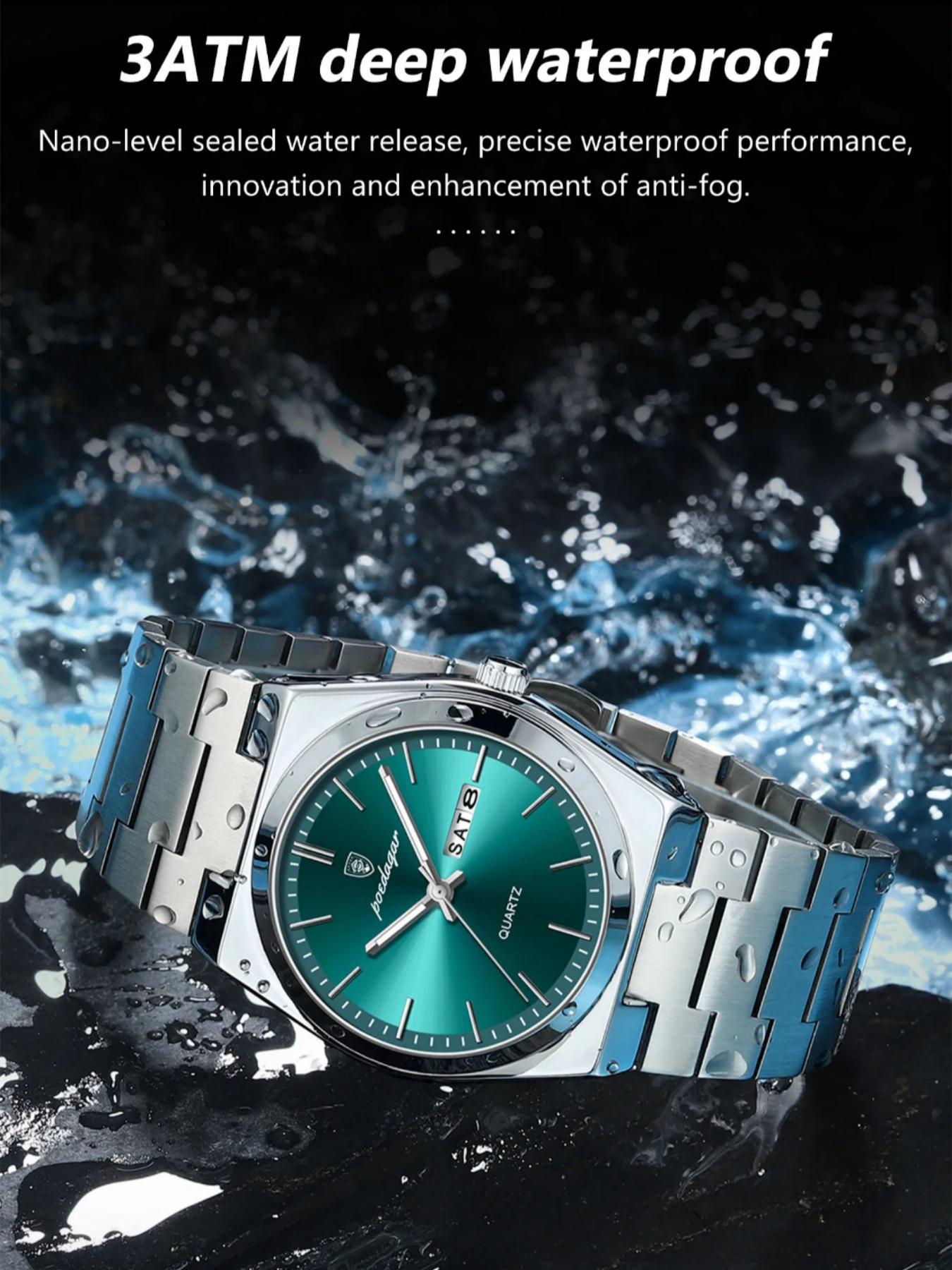 Men's Round Dial Analog Quartz Watch with Stainless Steel Strap, Business Fashion Watch, Modern Fashionable Wristwatch