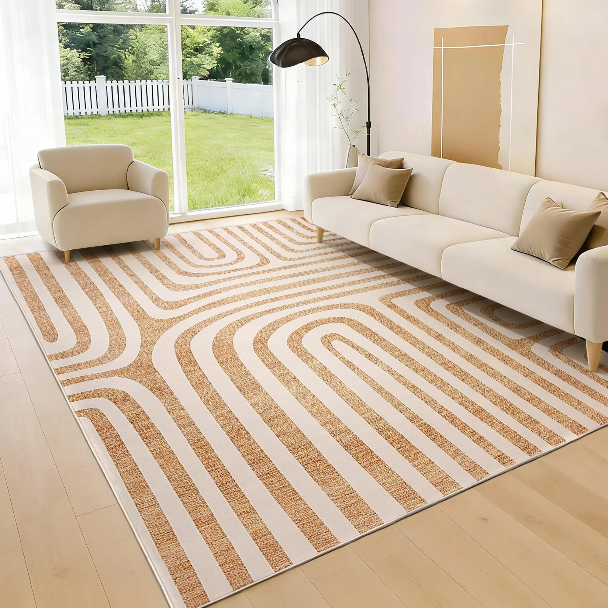 Modern Minimalist Indoor Rug - Soft Low-Pile Non-Slip Durable Decorative Mat - Geometric Checkered House Decor for Living Room, Bedroom - Washable Living Room Decor