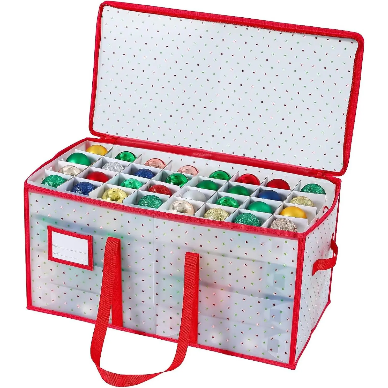 Portable Waterproof Christmas Decoration Ball Storage Box - 8 Independent Layered Trays, Stores 128 3-inch Ornament Balls, Foldable for Easy Access