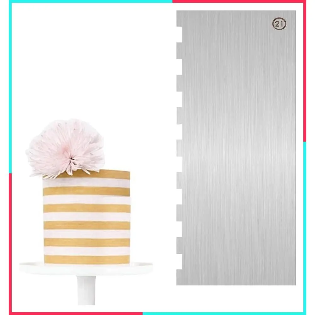 9 Inch Metal Bench Scraper Cake Smoother Decorating Kit Stainless Steel Cake Comb with Jagged Edge for Baking Buttercream Frosting Cream Cakes