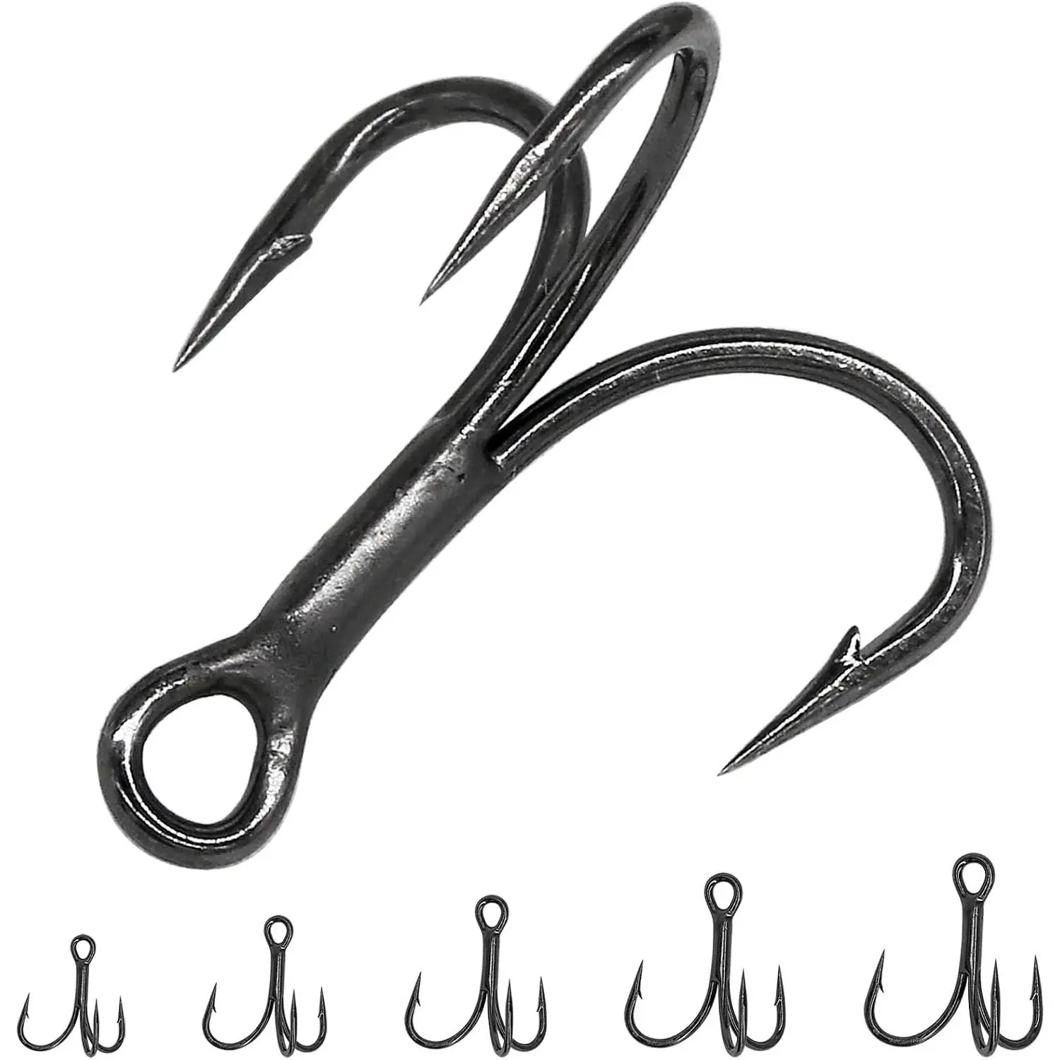 Treble Fishing Hooks 3X  50 count Triple Hooks  Barbed Round Bend for Freshwater Saltwater Lures Fish