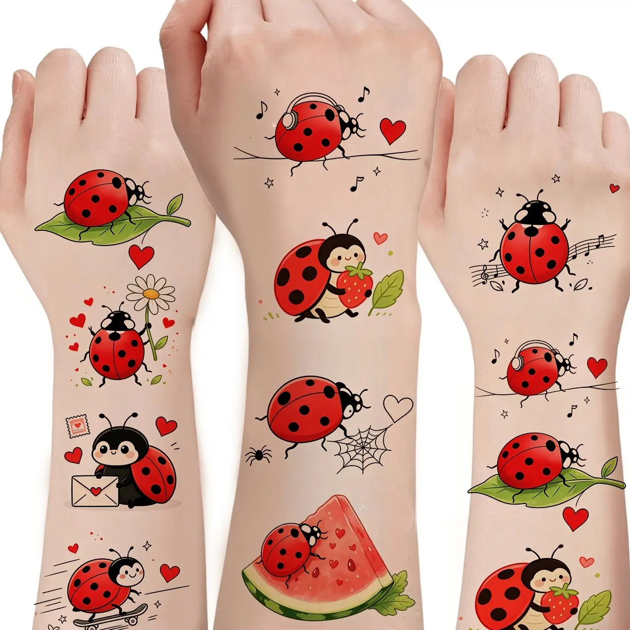 20 Fun Cute Ladybug Temporary Tattoos, Body Art Decor, Arm Face Clavicle, Party Halloween New Year Christmas Birthday Gift