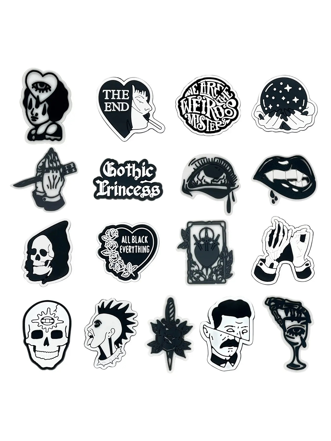 Gothic Horror Shoe Charms Spooky Skull Skeleton Horror Movie Themed PVC Shoe Decorations, Decorative Shoe Accessories Halloween Goth Shoe Pins Charms For Croc Clogs Wristband Bracelets DIY Accessories Footwear Decor Gifts For Gothic