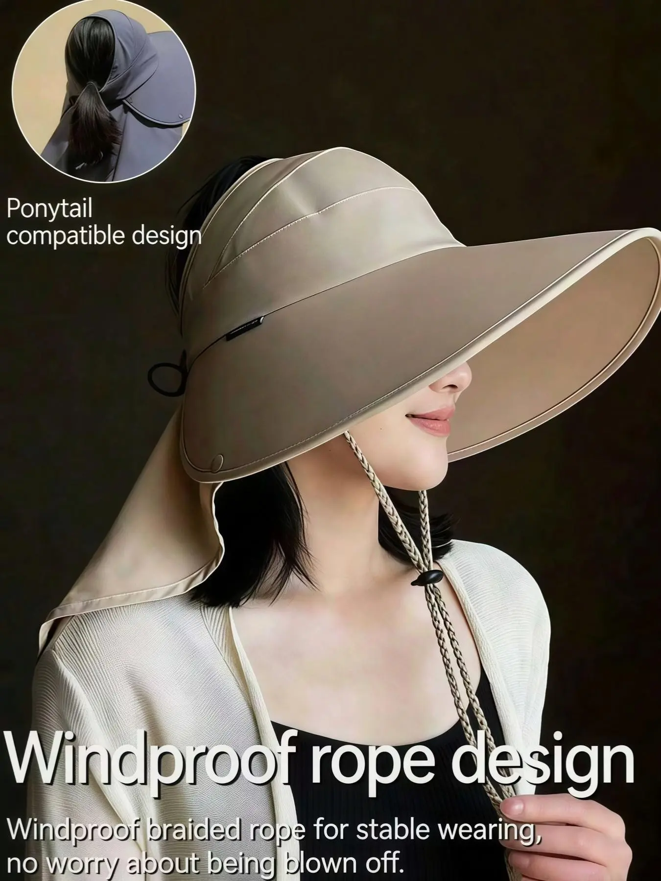 Wide Brim Foldable Sun Visor Hat, UV Protection, Adjustable Chin Strap, Casual Beach Hat, Portable for Outdoor Activities and Daily Wear