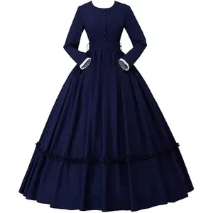 18th Century Civil War Southern Belle Ball Gown for Women Medieval Retro Theater Blue Dress Renaissance Princess Cosplay Costume