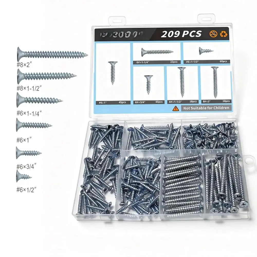 Cabinet Short  Screws  Kit Hardware Screw Set 6-Sizes (2”,1-1/2”,1-1/4”,1”,3/4”,1/2”)