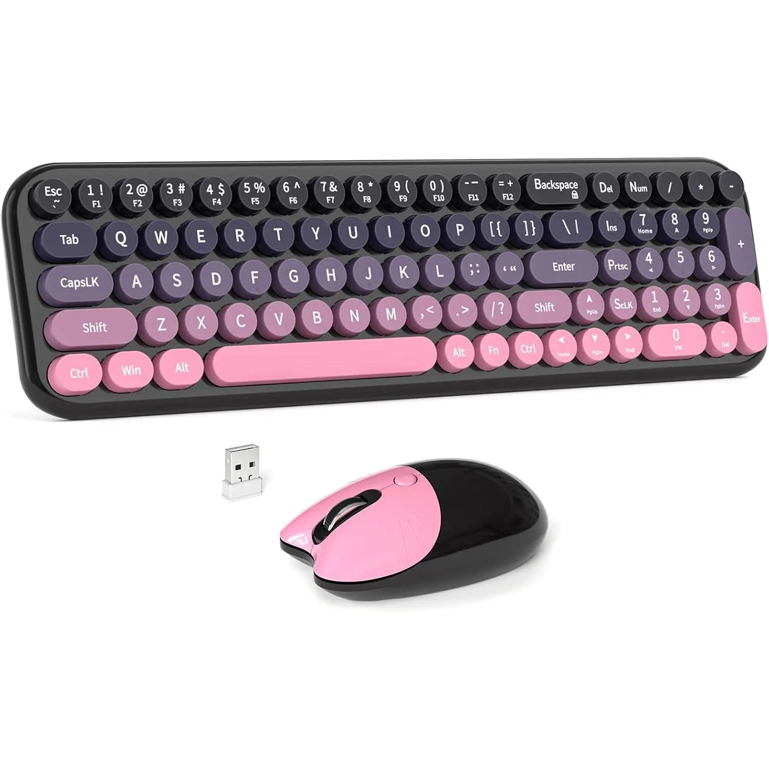 Keyboard and  Combo,  Compact Typewriter Retro Round  Keyboard, Cute Optical  , Plug and Play, for Laptop, PC, - Plum  Gradient