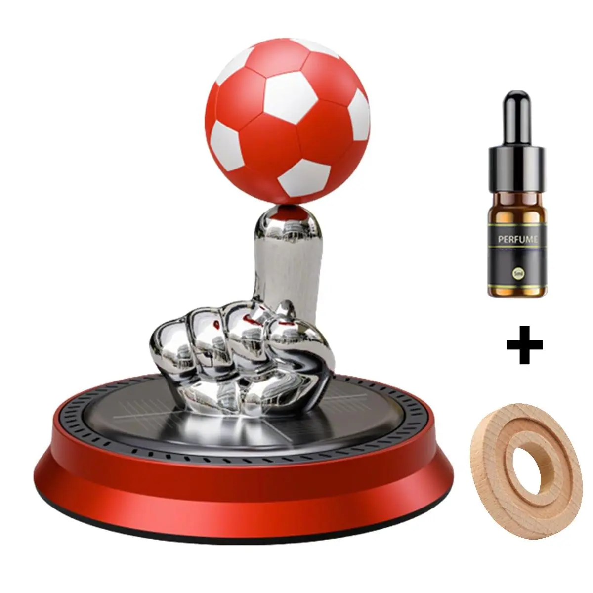 Solar Powered Football Fragrance Diffuser - 360° Auto Rotation Magnetic Suspension Ornament, Beech Wood Aromatherapy with Plant Oils, 9x9x11cm Metal Base, Car Interior Diffusers for Football Fans, Sunlight-Activated Dashboard Air Purifier