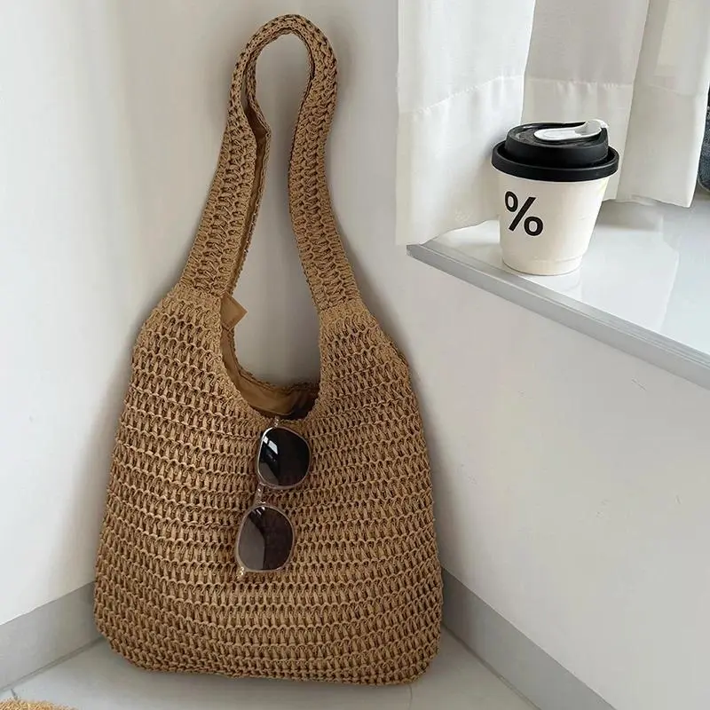 Women's Chic PVC Rattan-Woven Double-Handle High-Capacity Lightweight Tote - Casual Everyday, Beach Bag for Vacation, Daily Use, Casual Everyday Bag