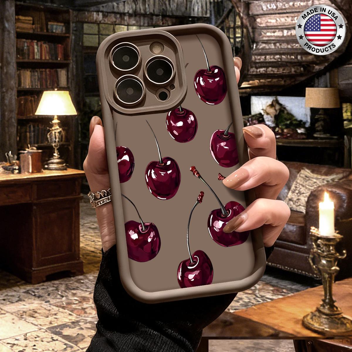 Cute Cherry Fruit Pattern Aesthetic Case for iPhone 17 16 15 14 Pro Max 13 12 11 XR XS Plus Air Slim Lightweight Shockproof Anti Drop Protective Durable TPU Cover