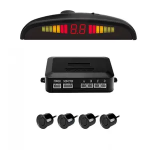 [Gripvolt] Car Auto Vehicle Reverse Backup Radar System with 4 Parking Sensors Distance Detection + LED Distance Display + Sound Warning (Black Color)