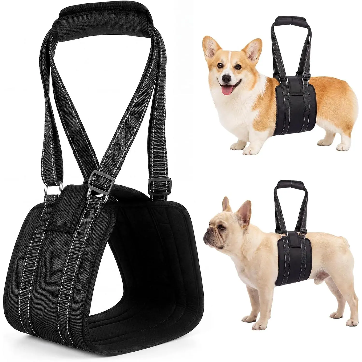 Breathable Neoprene Dog Lift Harness with Reflective Strips - Adjustable Support Sling for Weak Rear Legs, Eases Mobility for Senior Pets (Medium)