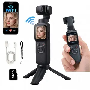 4K Pocket Camera for Vlogging, 75mp Handheld Camera with 330° Rotating Lens, Wireless, 64g TF Card, 1.72" Touch Screen, Face Tracking, Tripod Included