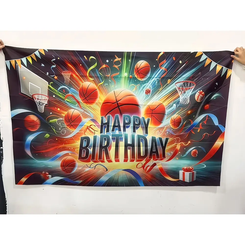 Basketball Birthday Party Decorations, Ribbons & Hoop Design Backdrop, Ideal for Celebrations, Studio Photography, Anniversaries