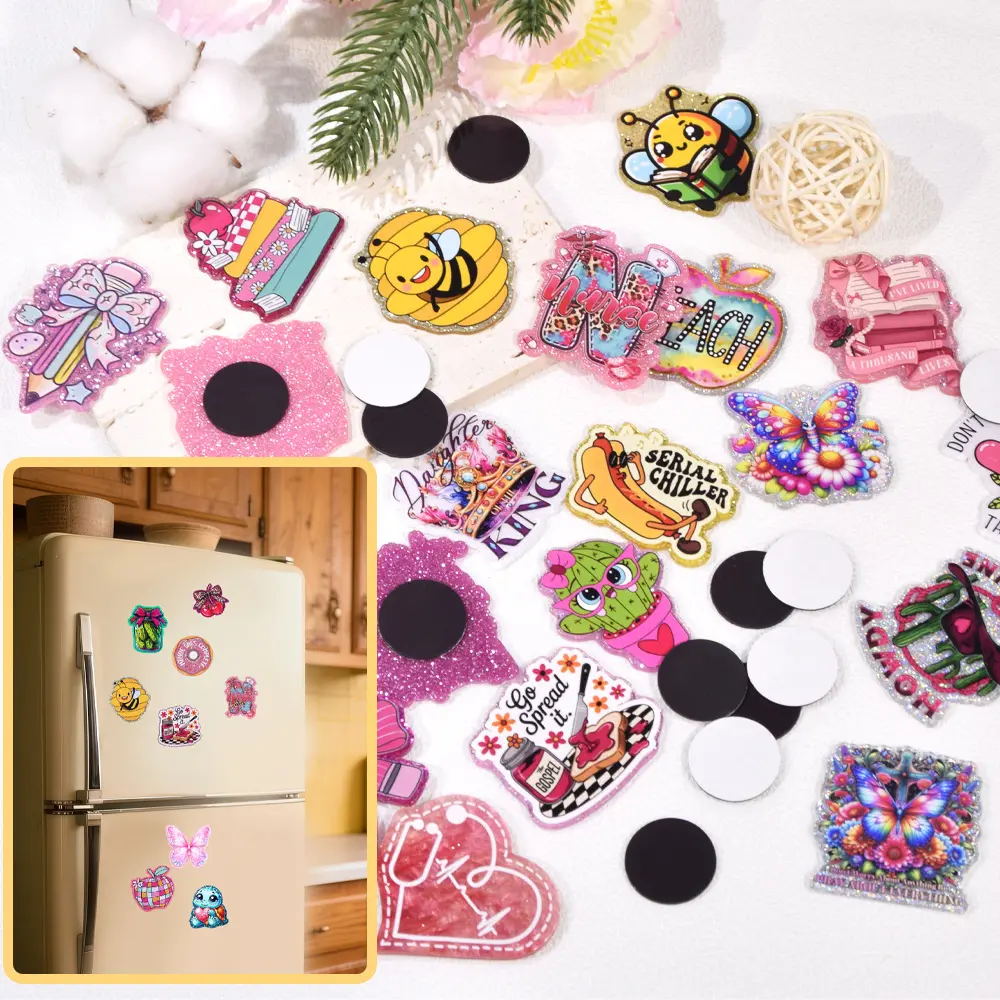 60-Piece Decorative Fridge Magnets, Elegant Glitter Acrylic Charms with Flatback in Assorted Shapes for DIY Kitchen Decor & Crafts, Diy Fridge Magnets, Magnetic Item, Refrigerator Decorating Magnets