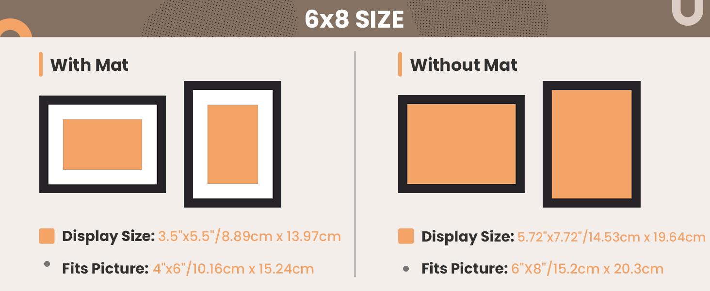 6x8 Picture Frame, Display Pictures 3.5x5.5 with Mat or 6x8 Without Mat, Wall Hanging Photo Frame, Black, 1 Pack