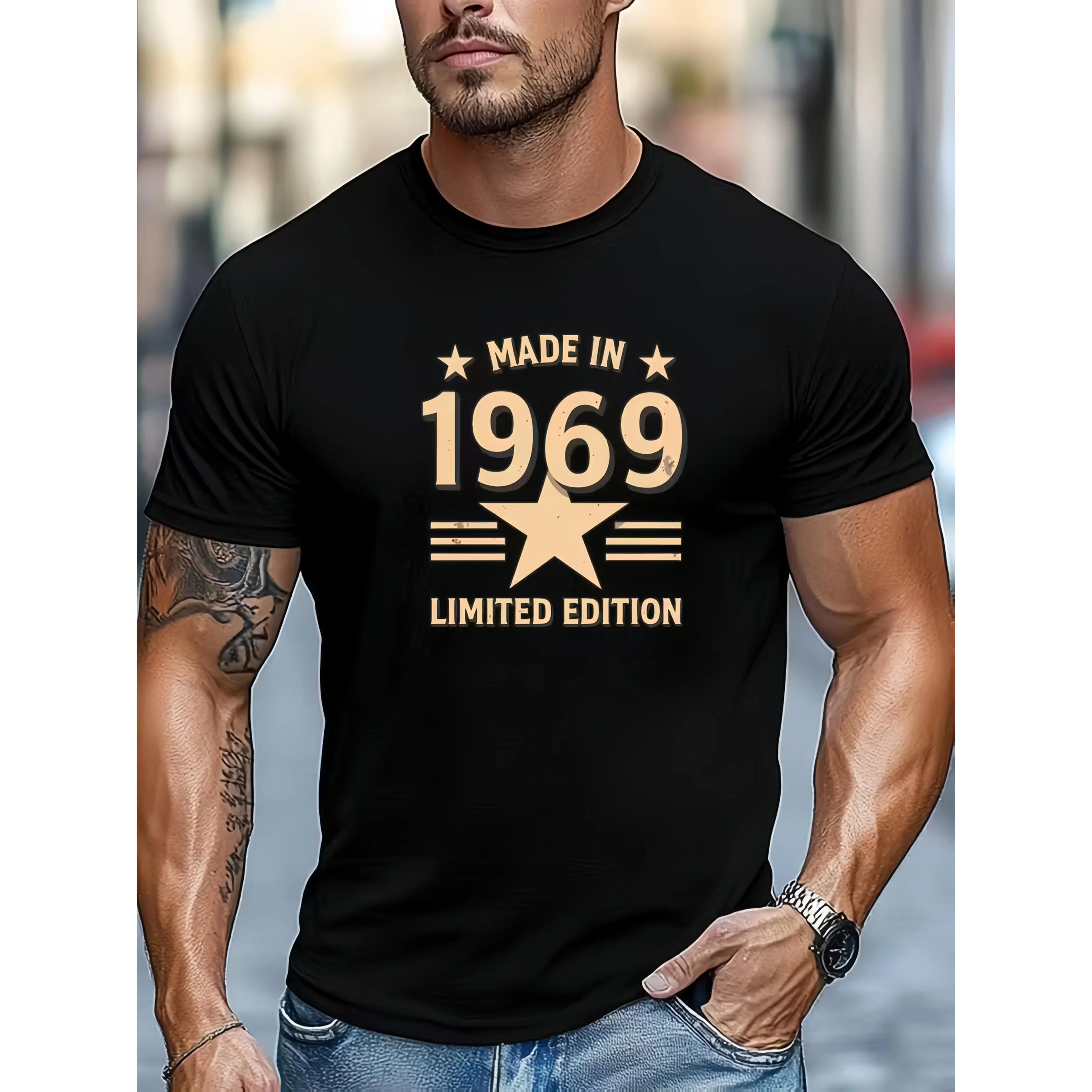 Unisex Vintage 1969 Limited Edition T-Shirt With Exclusive 1969 Year Print, Bold Retro Logo Crew Neck Short Sleeve For Summer Casual Wear. Collectible 1969 Graphic Design Fits Special Occasions And Daily Outfits, Machine Washable, Gift