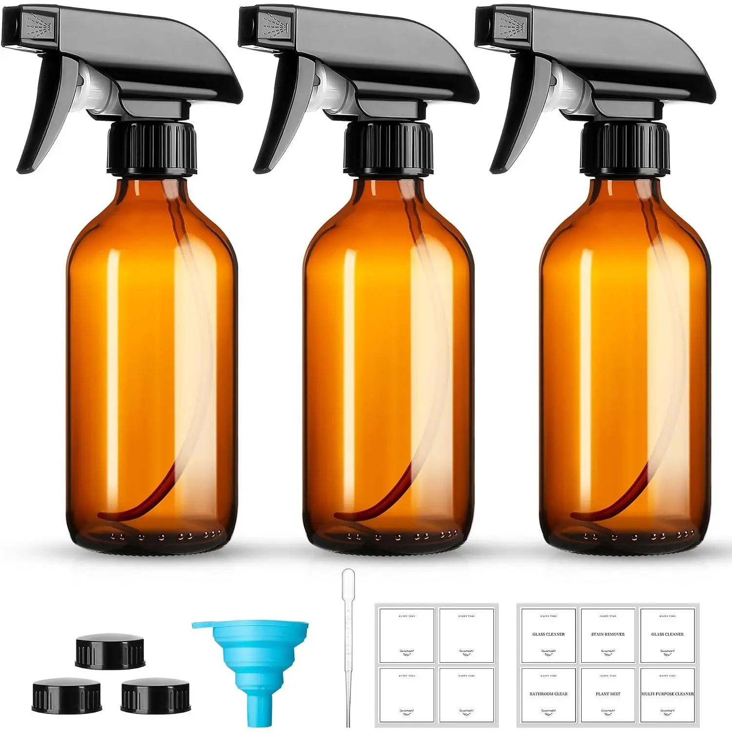 8oz  Glass  Bottles,3 Pack Glass  Bottles Refillable Empty Bottle with Adjustable Nozzle, Bottle for Essential Oils,Cleaning Solutions,Pets,Hair Mister,Gardening