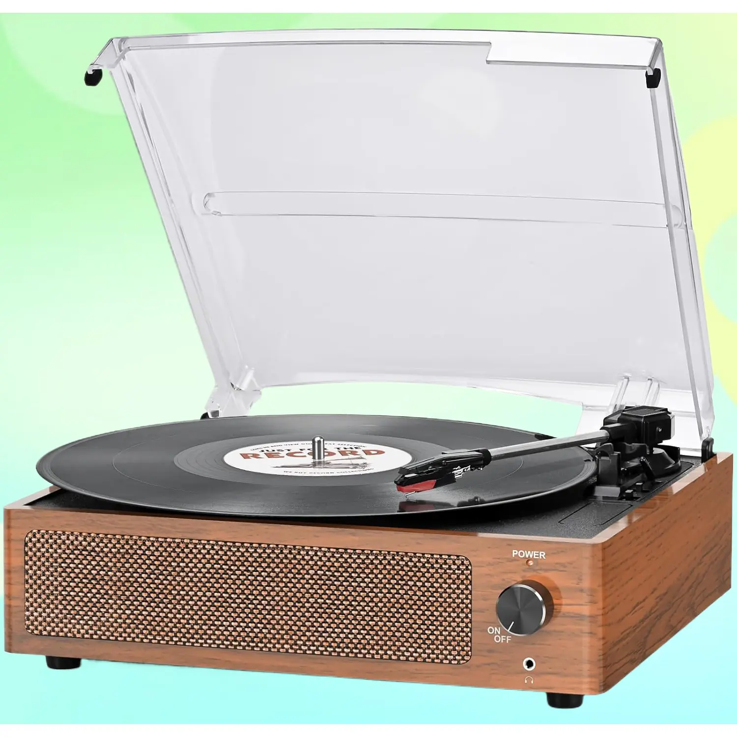 Vintage Brown Belt-Driven Vinyl Record Player with Built-In Speakers, 3-Speed Bluetooth Turntable, Headphone/AUX/RCA Output Support for Vinyl Music Playback