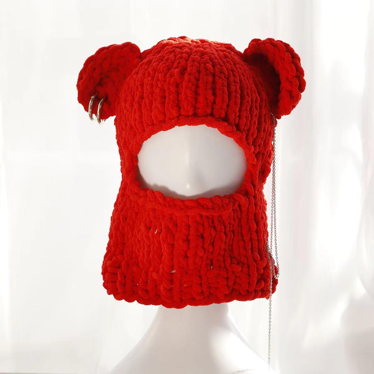 Cozy Bear Ear Beanie Hat for Women & Men - Warm Knitted Winter Cap with Fuzzy Ears, Unisex Street Fashion Balaclava Style Hip Hop Hat