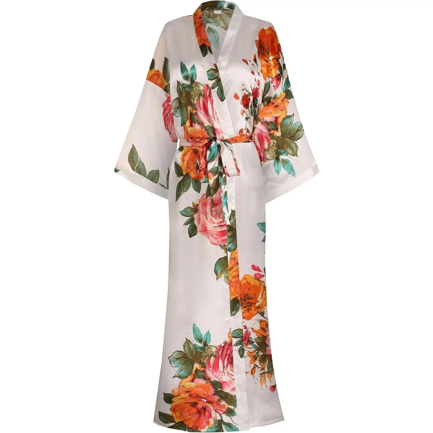 Women's Long Floral Satin Kimono Robes Bridal Dressing Gown Wedding Bridesmaid Nightgown