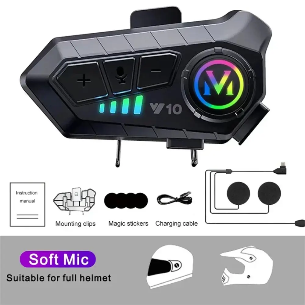 V5.3 Motorcycle Helmet Headset Bluetooth Headset Voice Control Wireless Handsfree Call  Earphone IPx6 1000mah with Ambient Light audio glass gadgets cheap hifi