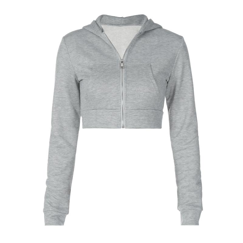 Women's Plain Pocket Zip Up Crop Hoodie, Casual Long Sleeve Hooded Top for Spring & Fall, Ladies Clothes for Daily Wear, Shoulder Hoodies, Casual Sporty Top